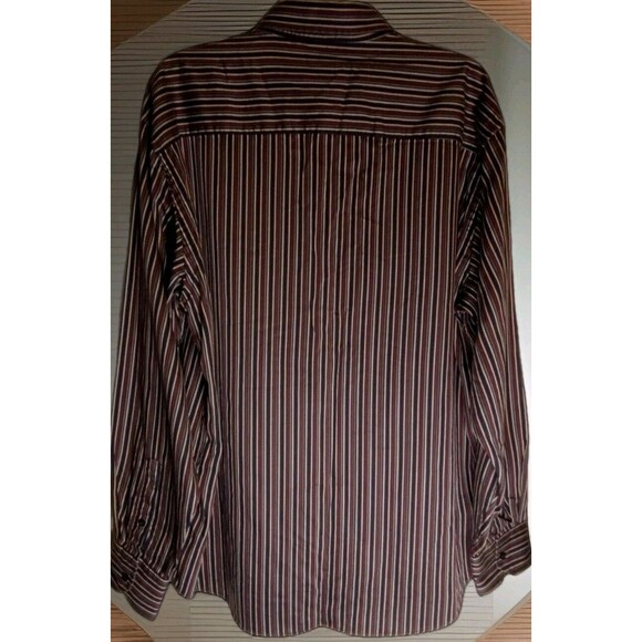 BUGATCHI MEN'S SHIRT L BUTTON DOWN STRIPE 100% COTTON POCKET LONG SLEEVE - Picture 4 of 4